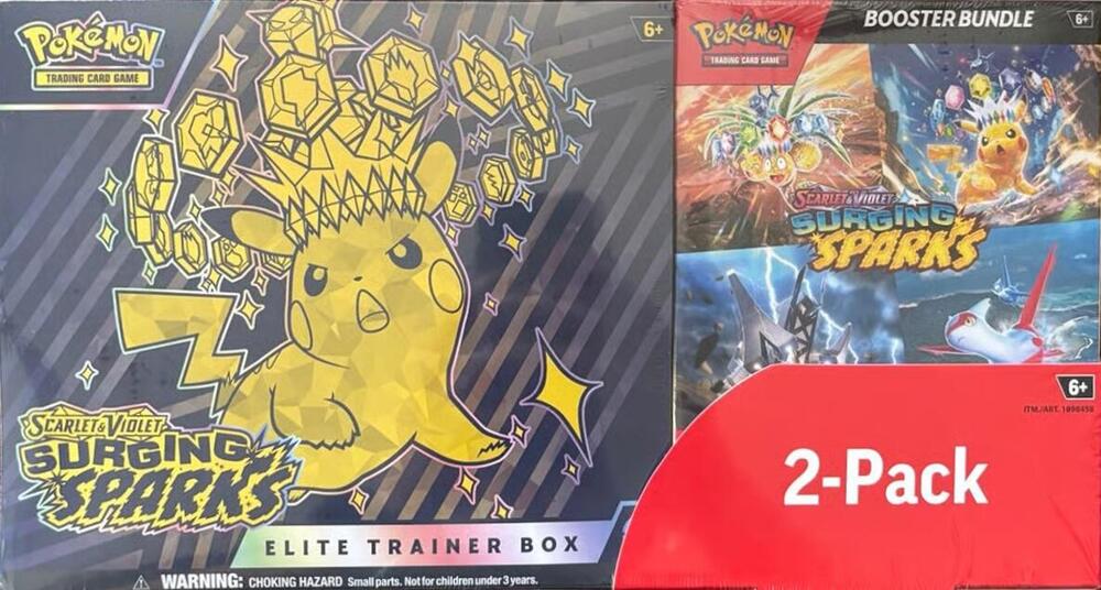 Pokemon Surging Sparks 2-Pack Trainer Box and Booster Bundle Card Stooges Pokemon Surging Sparks 2-Pack Trainer Box and Booster Bundle Card Stooges